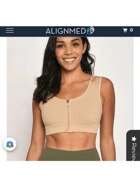 AlignMe Zipper Posture Sports Bra Nude Front Zip NEW Large Postural Fitness